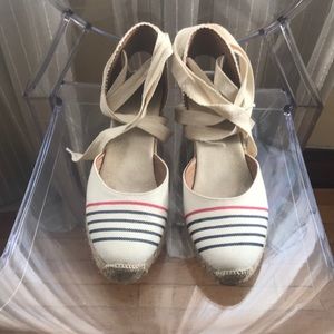 Soludos Espadrille Wedges Cream Striped Size 9